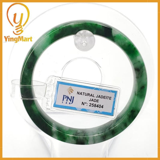 YingCollection 54mm PNJ258404 Certified Natural Color Green White To Dark Green, Grey White Jadeite Jade Bangle Bracelet, Real Gemstone