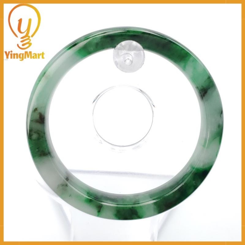 YingCollection 54mm PNJ258406 Certified Natural Color Green White To Dark Green, Grey White Jadeite Jade Bangle Bracelet, Real Gemstone