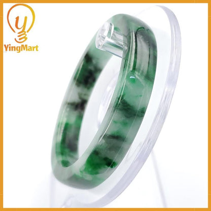 YingCollection 54mm PNJ258406 Certified Natural Color Green White To Dark Green, Grey White Jadeite Jade Bangle Bracelet, Real Gemstone