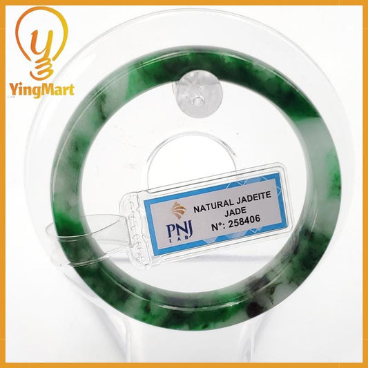 YingCollection 54mm PNJ258406 Certified Natural Color Green White To Dark Green, Grey White Jadeite Jade Bangle Bracelet, Real Gemstone
