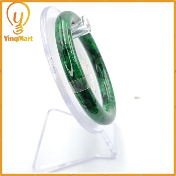 Jade Bangle 56mm PNJ Certified Bracelet | Yingmart Natural Color Green To Black Green Jadeite Jade Bangle for Men, Women, Grandmother,Sister