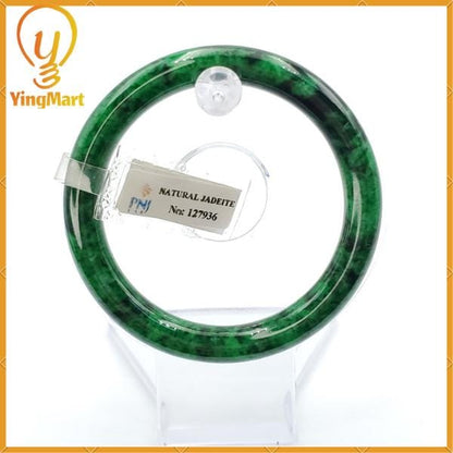 Jade Bangle 56mm PNJ Certified Bracelet | Yingmart Natural Color Green To Black Green Jadeite Jade Bangle for Men, Women, Grandmother,Sister