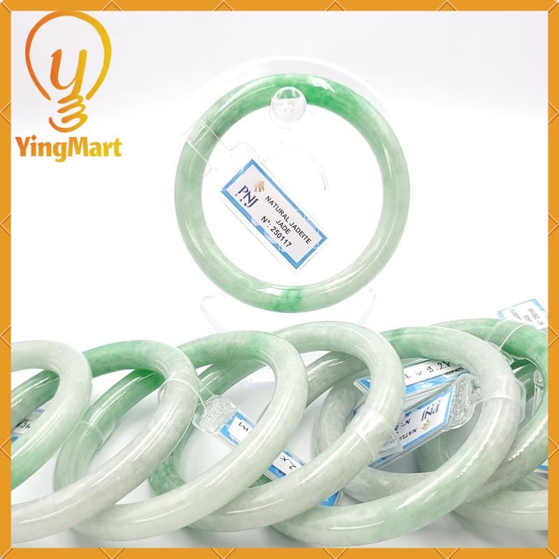 YingCollection 55-56mm PNJ Certified Natural Color Green White To Green, Grey White Jadeite Jade Bangle Bracelet, Real Gemstone