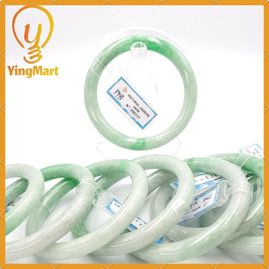 YingCollection 55-56mm PNJ Certified Natural Color Green White To Green, Grey White Jadeite Jade Bangle Bracelet, Real Gemstone