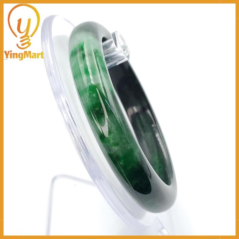 YingCollection 56mm PNJ258390 Certified Natural Color Green White To Dark Green, Grey White Jadeite Jade Bangle Bracelet, Real Gemstone