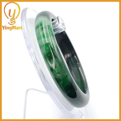 YingCollection 56mm PNJ258390 Certified Natural Color Green White To Dark Green, Grey White Jadeite Jade Bangle Bracelet, Real Gemstone