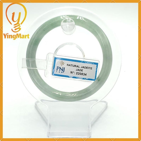 Certified 51mm Natural Color Greyish Green Grey White Jadeite Bangle PNJ220834 | Bracelet for Men,Women,Sister,Grandma – Vintage Jade Gift