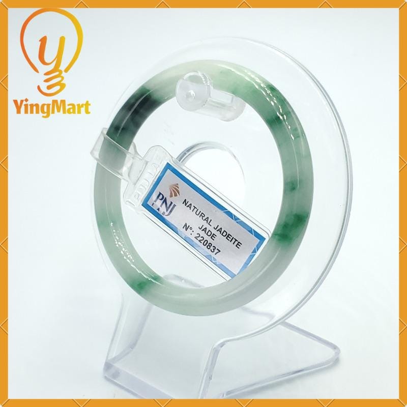 YingCollection 52mm PNJ220837 Certified Natural Color Green White To Green, Black Grey Jadeite Jade Bangle Bracelet, Real Gemstone