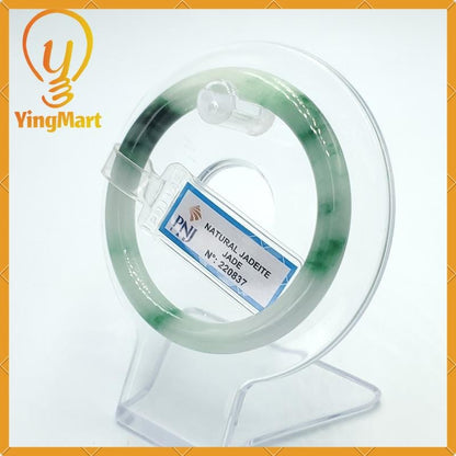 YingCollection 52mm PNJ220837 Certified Natural Color Green White To Green, Black Grey Jadeite Jade Bangle Bracelet, Real Gemstone