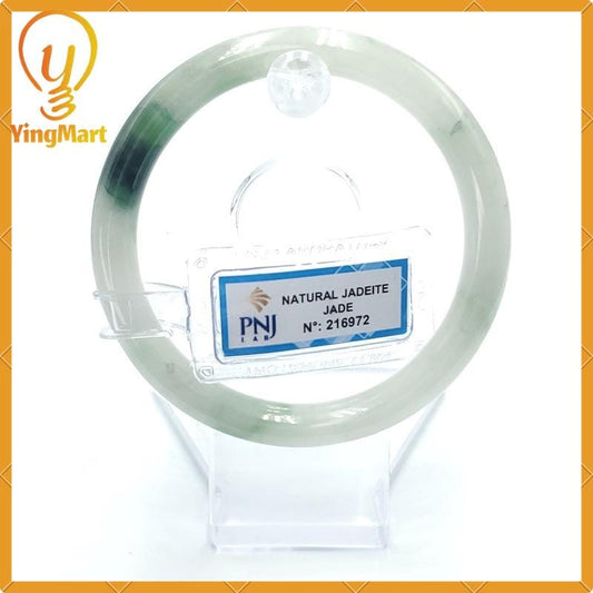 YingCollection 57mm PNJ216972 Certified Natural Color Green White To Green, Grey White, Black  Jadeite Jade Bangle Bracelet, Real Gemstone