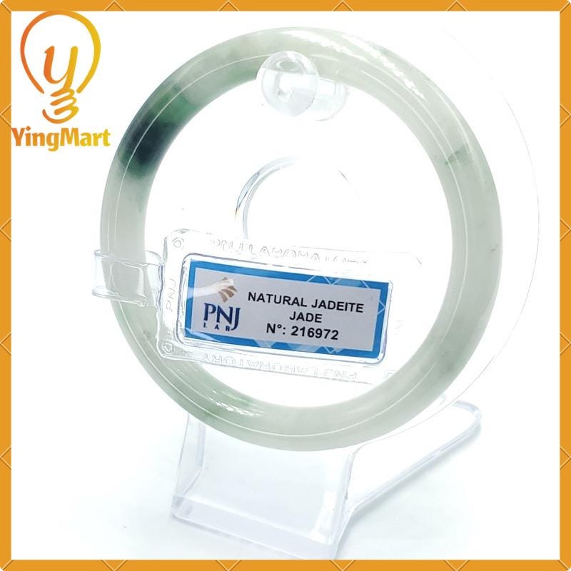 YingCollection 57mm PNJ216972 Certified Natural Color Green White To Green, Grey White, Black  Jadeite Jade Bangle Bracelet, Real Gemstone