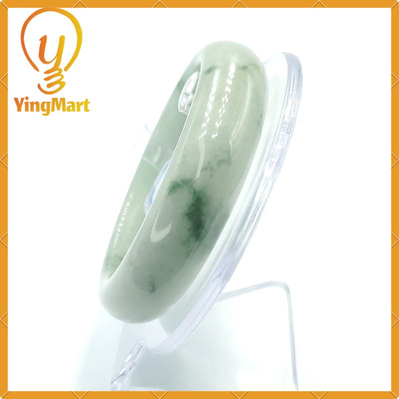 YingCollection 57mm PNJ216974 Certified Natural Color Green White, Greyish Green, Grey White  Jadeite Jade Bangle Bracelet, Real Gemstone