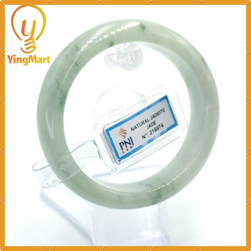 YingCollection 57mm PNJ216974 Certified Natural Color Green White, Greyish Green, Grey White  Jadeite Jade Bangle Bracelet, Real Gemstone