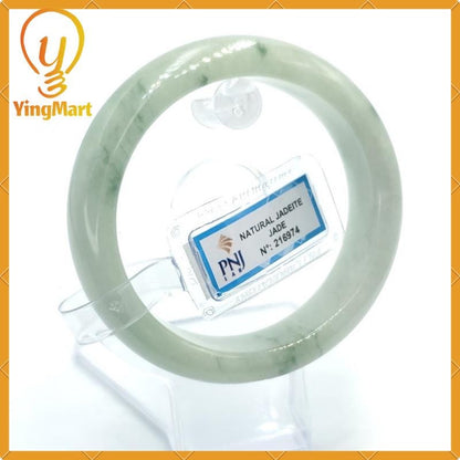 YingCollection 57mm PNJ216974 Certified Natural Color Green White, Greyish Green, Grey White  Jadeite Jade Bangle Bracelet, Real Gemstone