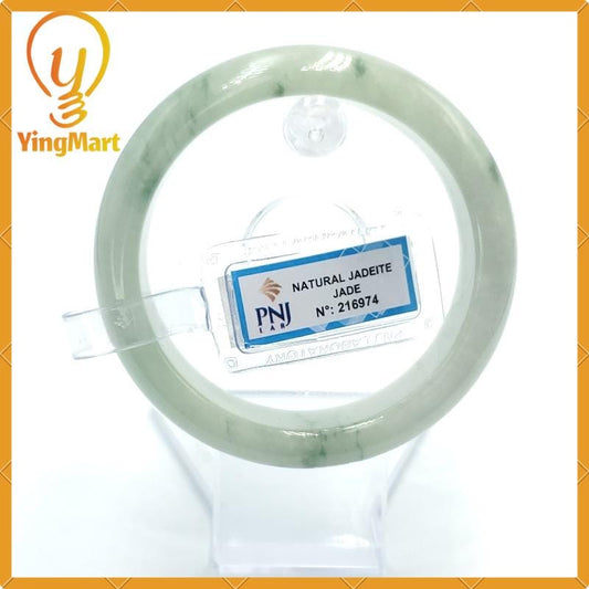 YingCollection 57mm PNJ216974 Certified Natural Color Green White, Greyish Green, Grey White  Jadeite Jade Bangle Bracelet, Real Gemstone