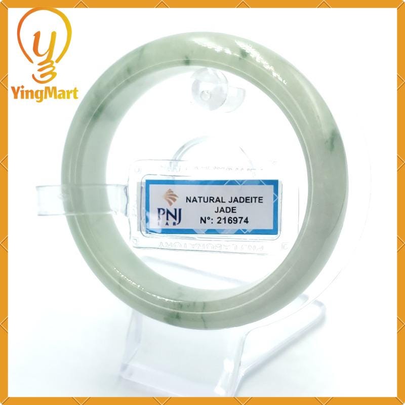 YingCollection 57mm PNJ216974 Certified Natural Color Green White, Greyish Green, Grey White  Jadeite Jade Bangle Bracelet, Real Gemstone