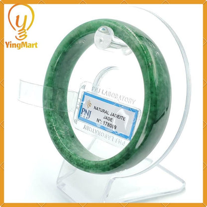 YingCollection 57mm PNJ178089 Certified Natural Color Light To Medium Green, Grey White Jadeite Jade Bangle Bracelet, Real Gemstone