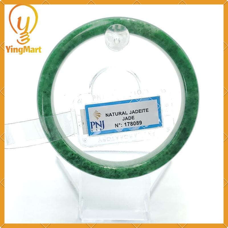 YingCollection 57mm PNJ178089 Certified Natural Color Light To Medium Green, Grey White Jadeite Jade Bangle Bracelet, Real Gemstone