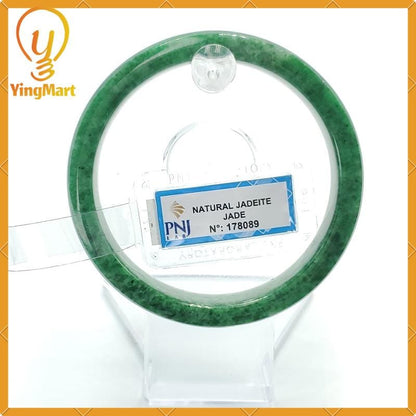 YingCollection 57mm PNJ178089 Certified Natural Color Light To Medium Green, Grey White Jadeite Jade Bangle Bracelet, Real Gemstone