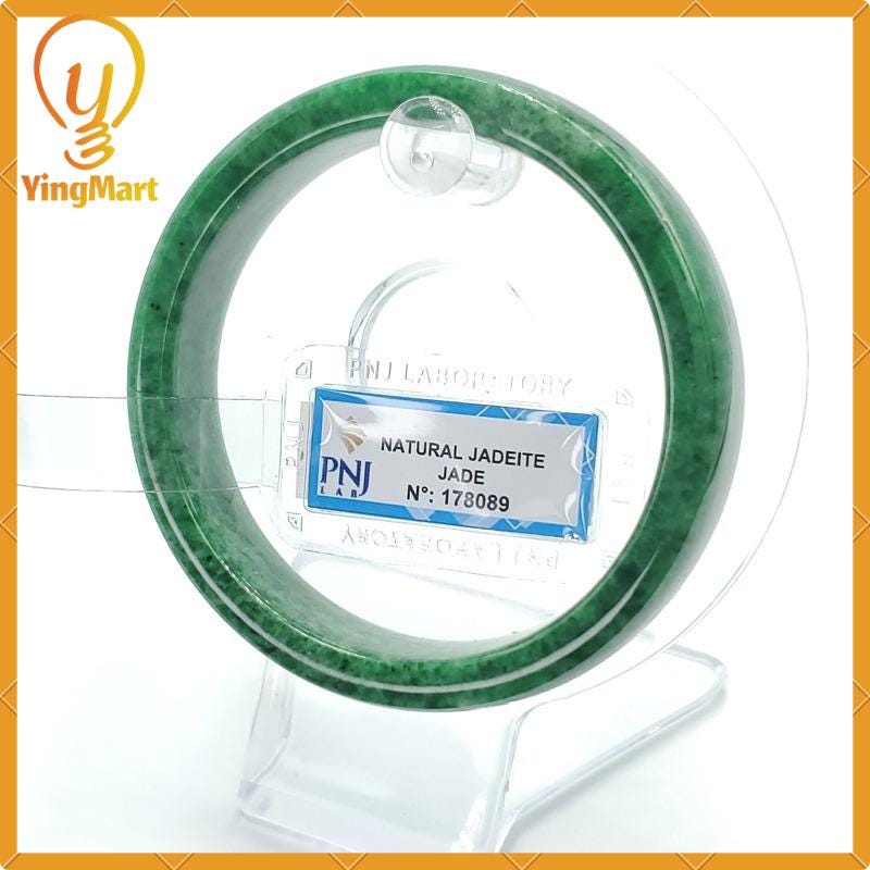 YingCollection 57mm PNJ178089 Certified Natural Color Light To Medium Green, Grey White Jadeite Jade Bangle Bracelet, Real Gemstone