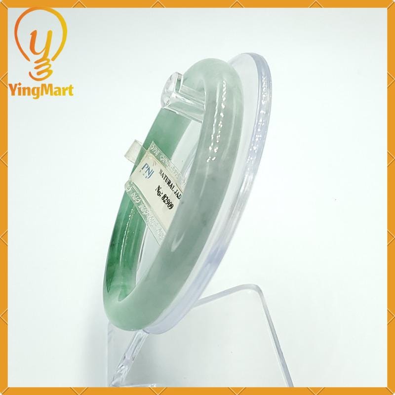 YingCollection 59mm PNJ82909 Certified Natural Color Green White To Light Green, Black Jadeite Jade Bangle Bracelet, Real Gemstone