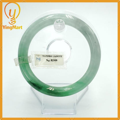 YingCollection 59mm PNJ82909 Certified Natural Color Green White To Light Green, Black Jadeite Jade Bangle Bracelet, Real Gemstone