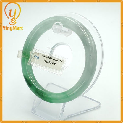 YingCollection 59mm PNJ82909 Certified Natural Color Green White To Light Green, Black Jadeite Jade Bangle Bracelet, Real Gemstone