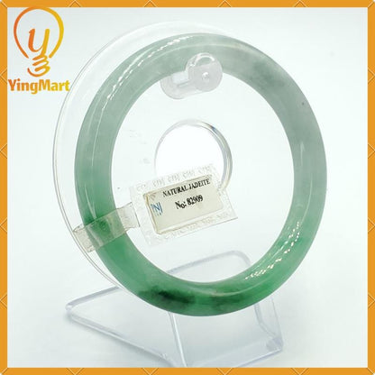 YingCollection 59mm PNJ82909 Certified Natural Color Green White To Light Green, Black Jadeite Jade Bangle Bracelet, Real Gemstone