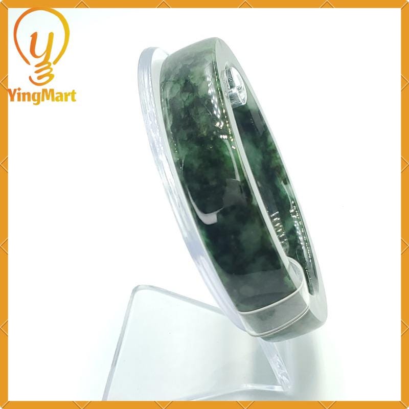YingCollection 64mm PNJ220804 Certified Natural Color Greyish Green To Green, Grey White Jadeite Jade Bangle Bracelet, Real Gemstone