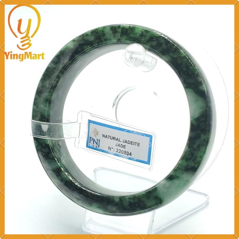 YingCollection 64mm PNJ220804 Certified Natural Color Greyish Green To Green, Grey White Jadeite Jade Bangle Bracelet, Real Gemstone