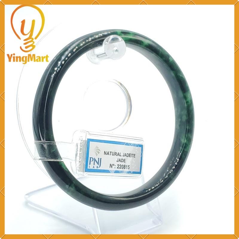 YingCollection 65mm PNJ220815 Certified Natural Color Light To Dark Green, Black Jadeite Jade Bangle Bracelet, Real Gemstone