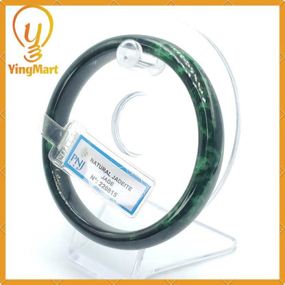 YingCollection 65mm PNJ220815 Certified Natural Color Light To Dark Green, Black Jadeite Jade Bangle Bracelet, Real Gemstone