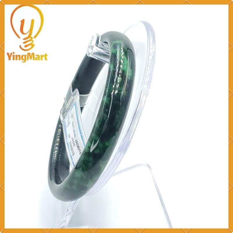 YingCollection 65mm PNJ220815 Certified Natural Color Light To Dark Green, Black Jadeite Jade Bangle Bracelet, Real Gemstone