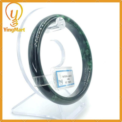 YingCollection 65mm PNJ220815 Certified Natural Color Light To Dark Green, Black Jadeite Jade Bangle Bracelet, Real Gemstone