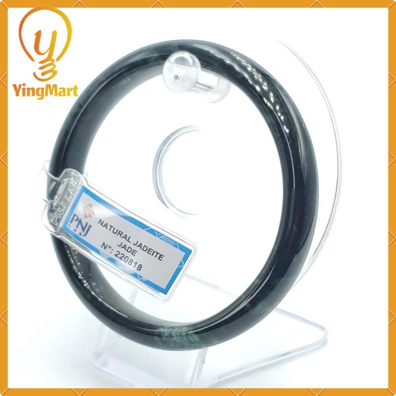 YingCollection 65mm PNJ220818 Certified Natural Color Light To Dark Green, Grey White, Black Jadeite Jade Bangle Bracelet, Real Gemstone