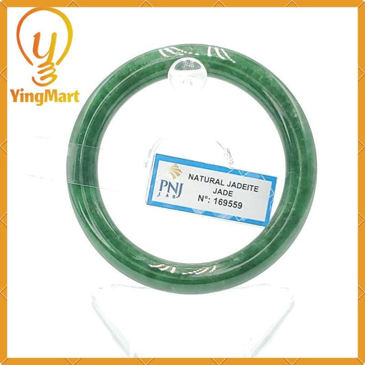 Certified 51mm Natural Color Greyish Green to Green Jadeite Bangle PNJ169559 | Bracelet for Women, Grandma, Sister – Vintage Jade Gift