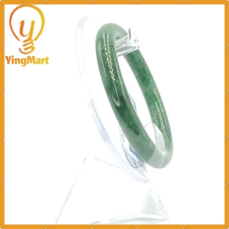 Jade Bangle 55mm PNJ169560 Certified  | Yingmart Natural Color Greyish Green to Green Jadeite Jade Bangle for Men,Women, Grandmother, Sister