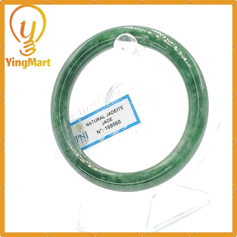 Jade Bangle 55mm PNJ169560 Certified  | Yingmart Natural Color Greyish Green to Green Jadeite Jade Bangle for Men,Women, Grandmother, Sister
