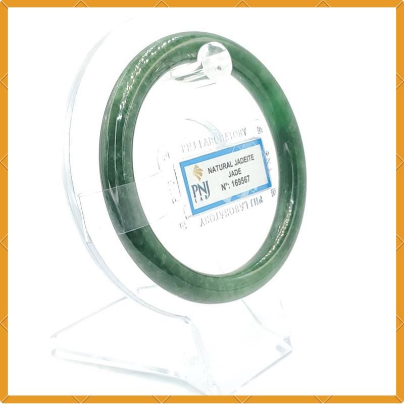 Jade Bangle 55mm PNJ169567 Certified | Yingmart Natural Color Greyish Green to Green Jade Bracelet for Men, Women, Grandmother, Sister