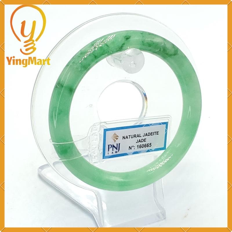 YingCollection 55mm PNJ160665 Certified Natural Color Light To Medium Green, Green VeinsJadeite Jade Bangle Bracelet, Real Gemstone
