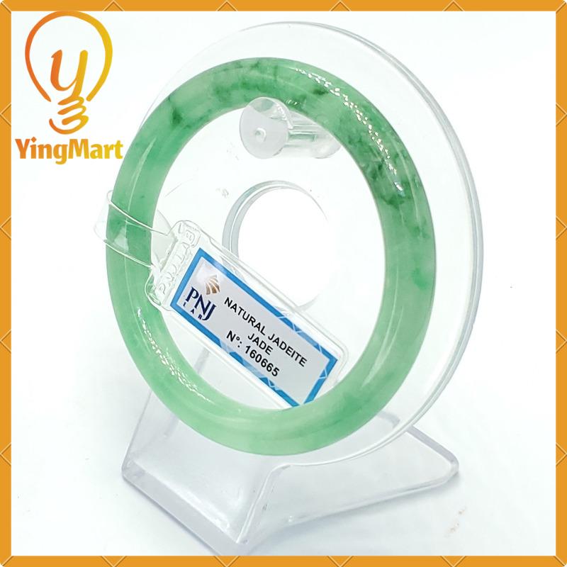 YingCollection 55mm PNJ160665 Certified Natural Color Light To Medium Green, Green VeinsJadeite Jade Bangle Bracelet, Real Gemstone