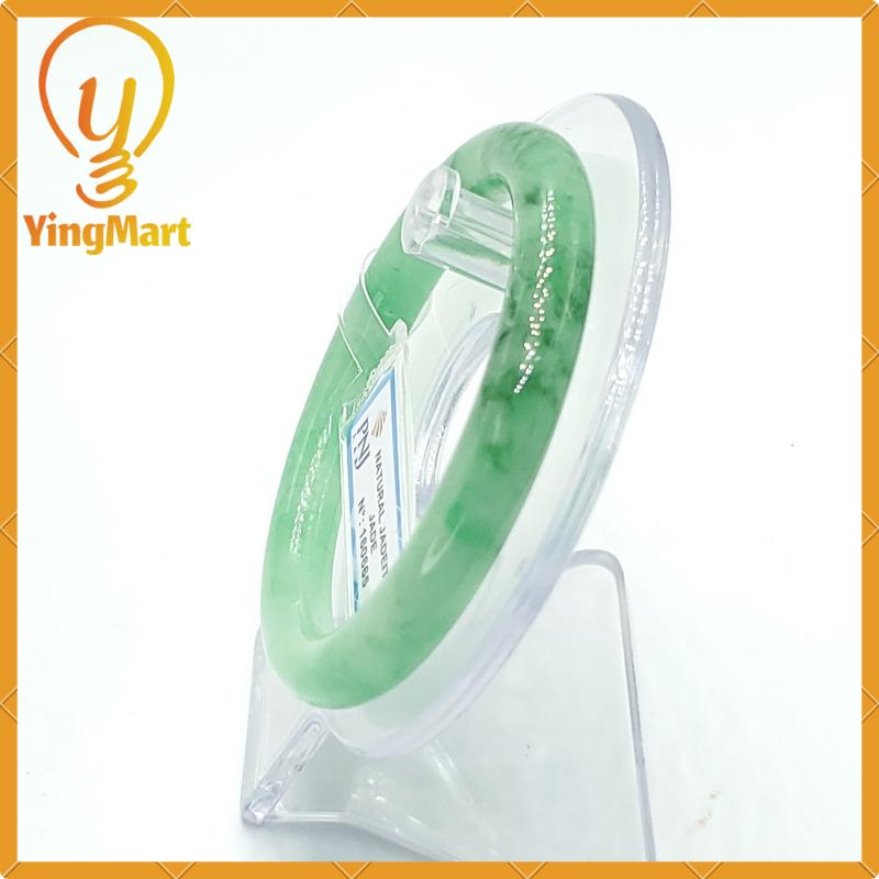 YingCollection 55mm PNJ160665 Certified Natural Color Light To Medium Green, Green VeinsJadeite Jade Bangle Bracelet, Real Gemstone