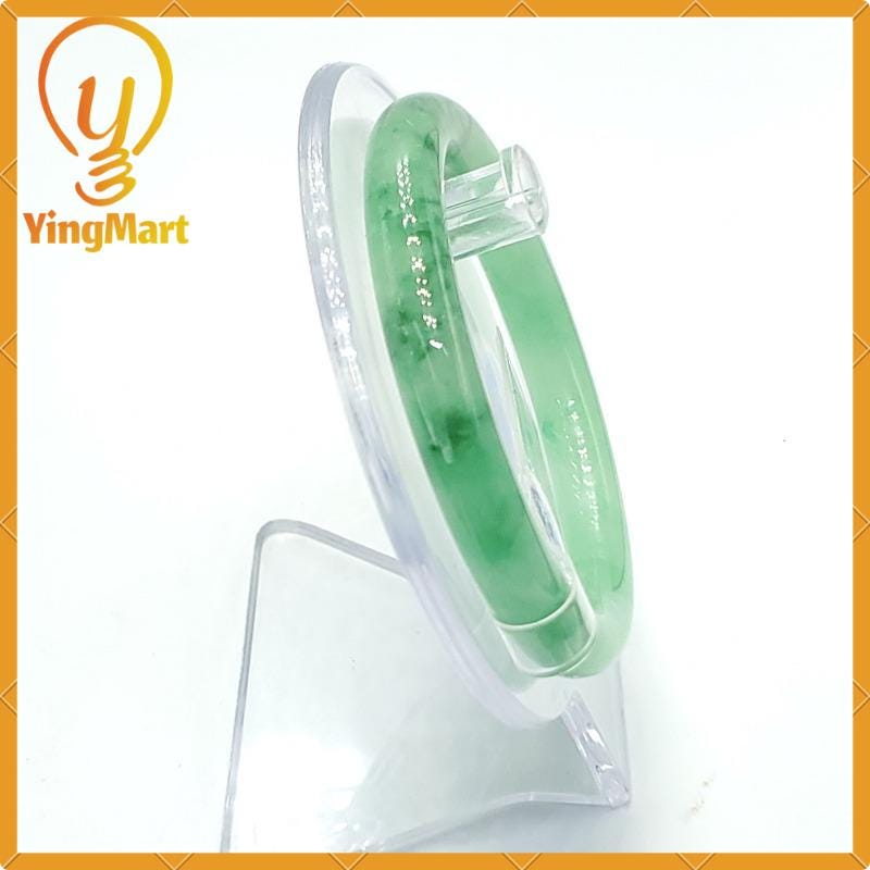 YingCollection 55mm PNJ160665 Certified Natural Color Light To Medium Green, Green VeinsJadeite Jade Bangle Bracelet, Real Gemstone