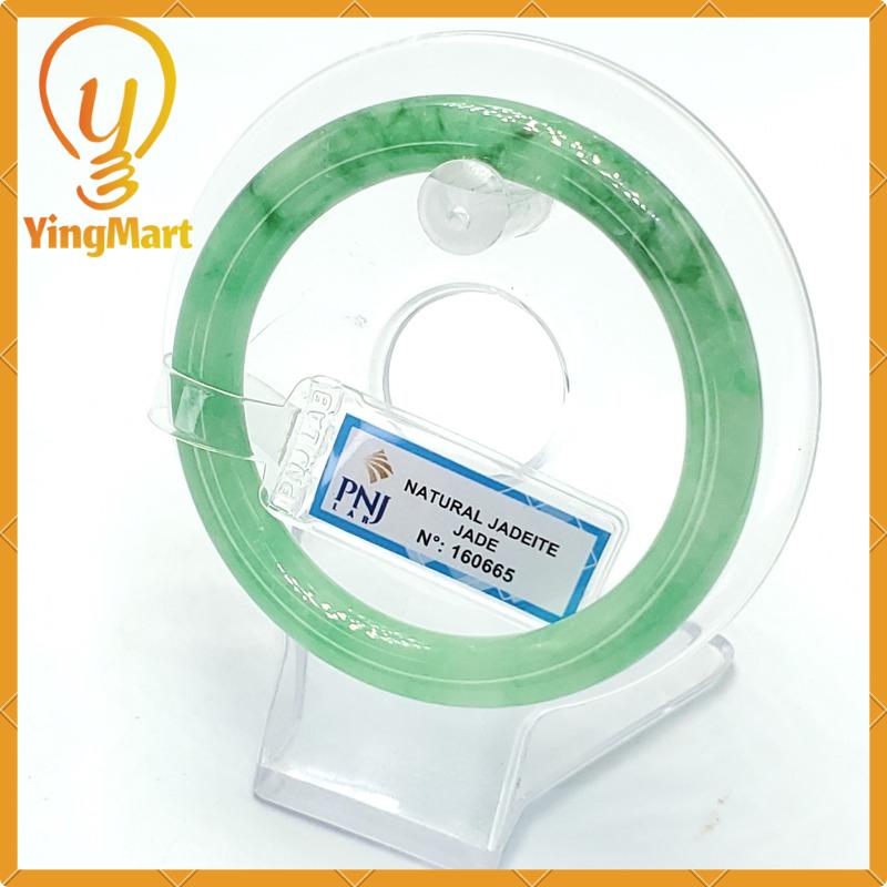 YingCollection 55mm PNJ160665 Certified Natural Color Light To Medium Green, Green VeinsJadeite Jade Bangle Bracelet, Real Gemstone