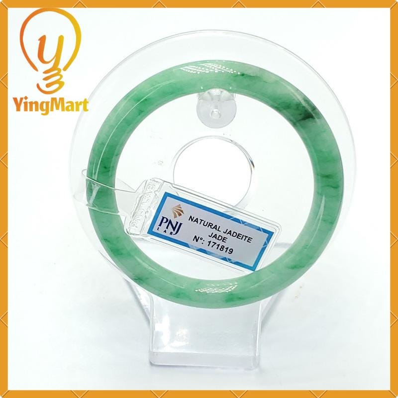 YingCollection 55mm PNJ171819 Certified Natural Color Green White To Green, Grey Jadeite Jade Bangle Bracelet, Real Gemstone