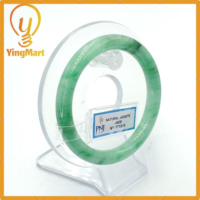 YingCollection 55mm PNJ171819 Certified Natural Color Green White To Green, Grey Jadeite Jade Bangle Bracelet, Real Gemstone