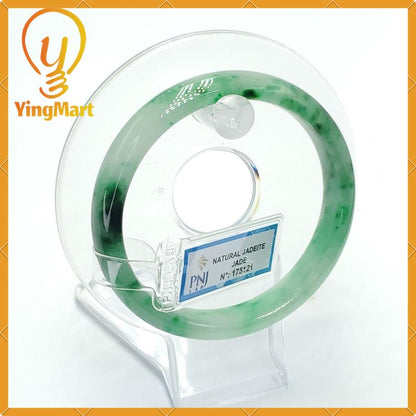 YingCollection 56mm PNJ175121 Certified Natural Color Green White To Dark Green, Grey White Jadeite Jade Bangle Bracelet, Real Gemstone