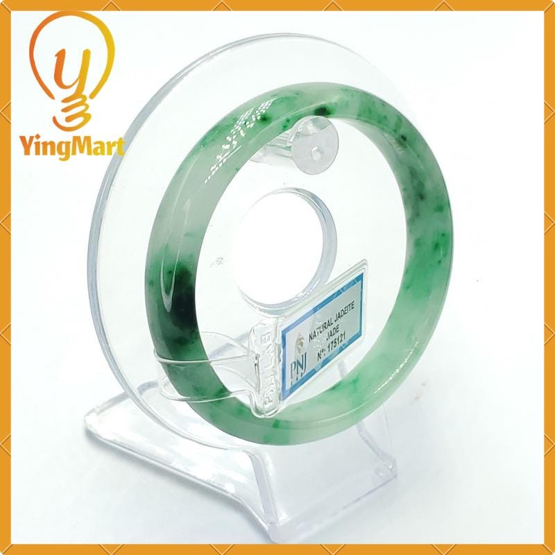 YingCollection 56mm PNJ175121 Certified Natural Color Green White To Dark Green, Grey White Jadeite Jade Bangle Bracelet, Real Gemstone