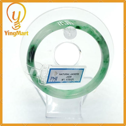 YingCollection 56mm PNJ175121 Certified Natural Color Green White To Dark Green, Grey White Jadeite Jade Bangle Bracelet, Real Gemstone