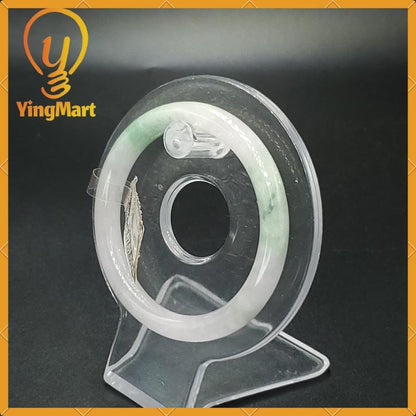 YingCollection 52mm PNJ43702 Certified Natural Color Light Green To Grey White Jadeite Jade Bangle Bracelet, Real Gemstone